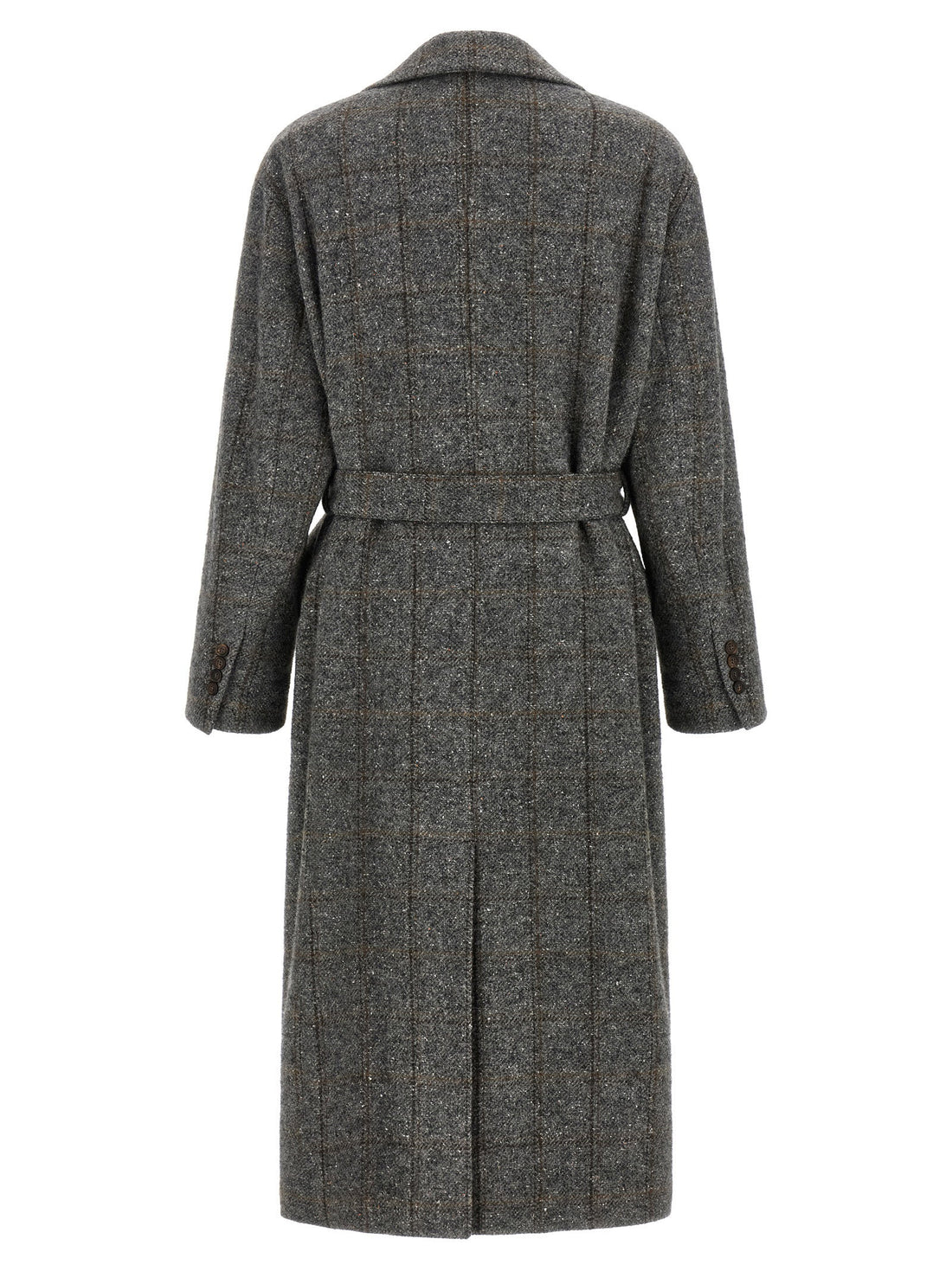 Brunello Cucinelli Check Tweed Coat Gray