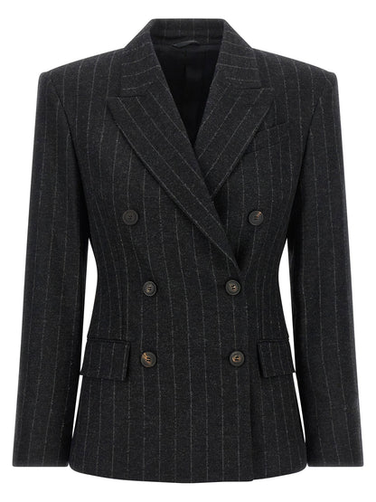 Brunello Cucinelli Pinstripe Blazer Gray