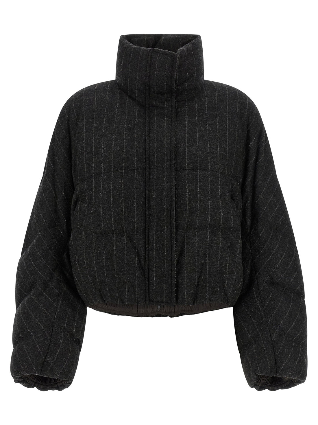 Brunello Cucinelli Micro Sequin Pinstriped Crop Down Jacket Gray