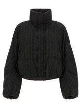 Brunello Cucinelli Micro Sequin Pinstriped Crop Down Jacket Gray