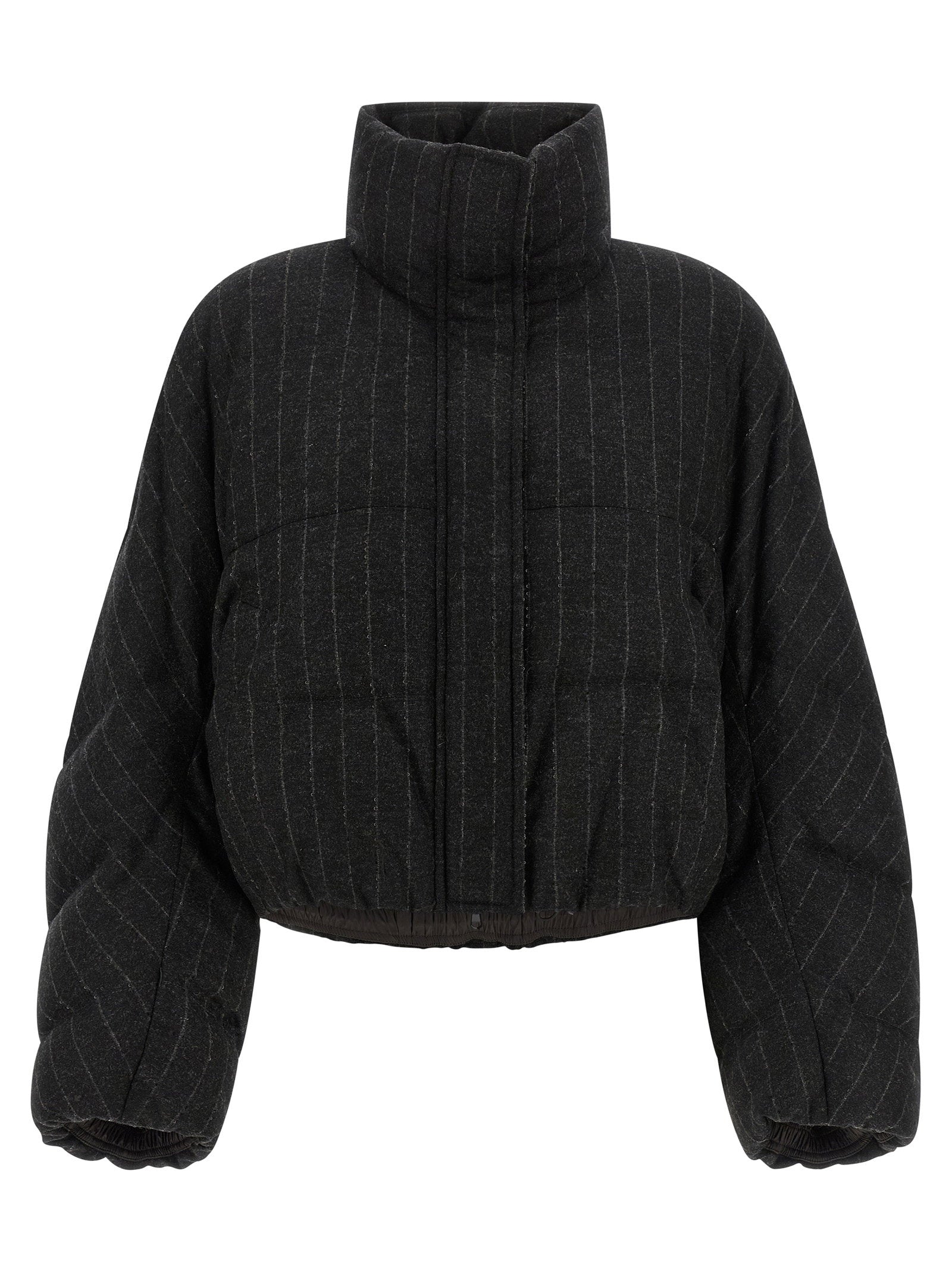 Brunello Cucinelli Micro Sequin Pinstriped Crop Down Jacket Gray