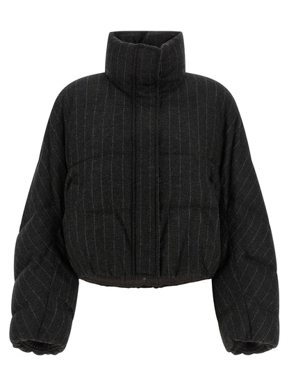 Brunello Cucinelli Micro Sequin Pinstriped Crop Down Jacket Gray