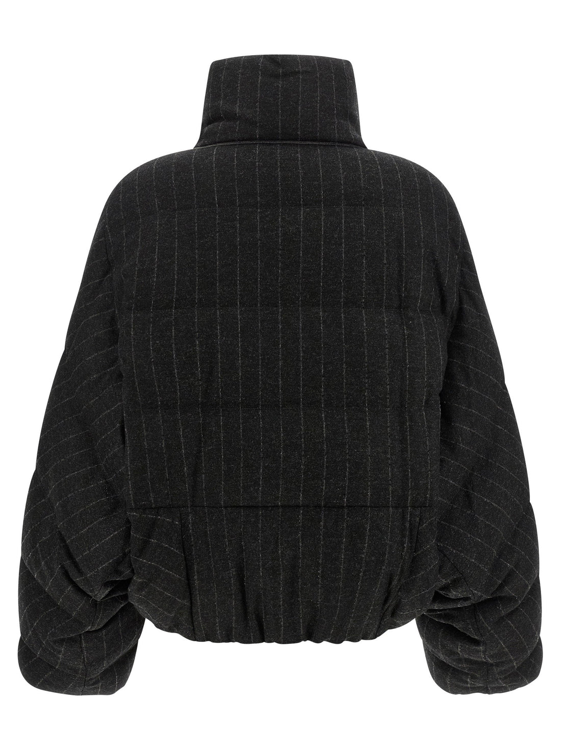 Brunello Cucinelli Micro Sequin Pinstriped Crop Down Jacket Gray