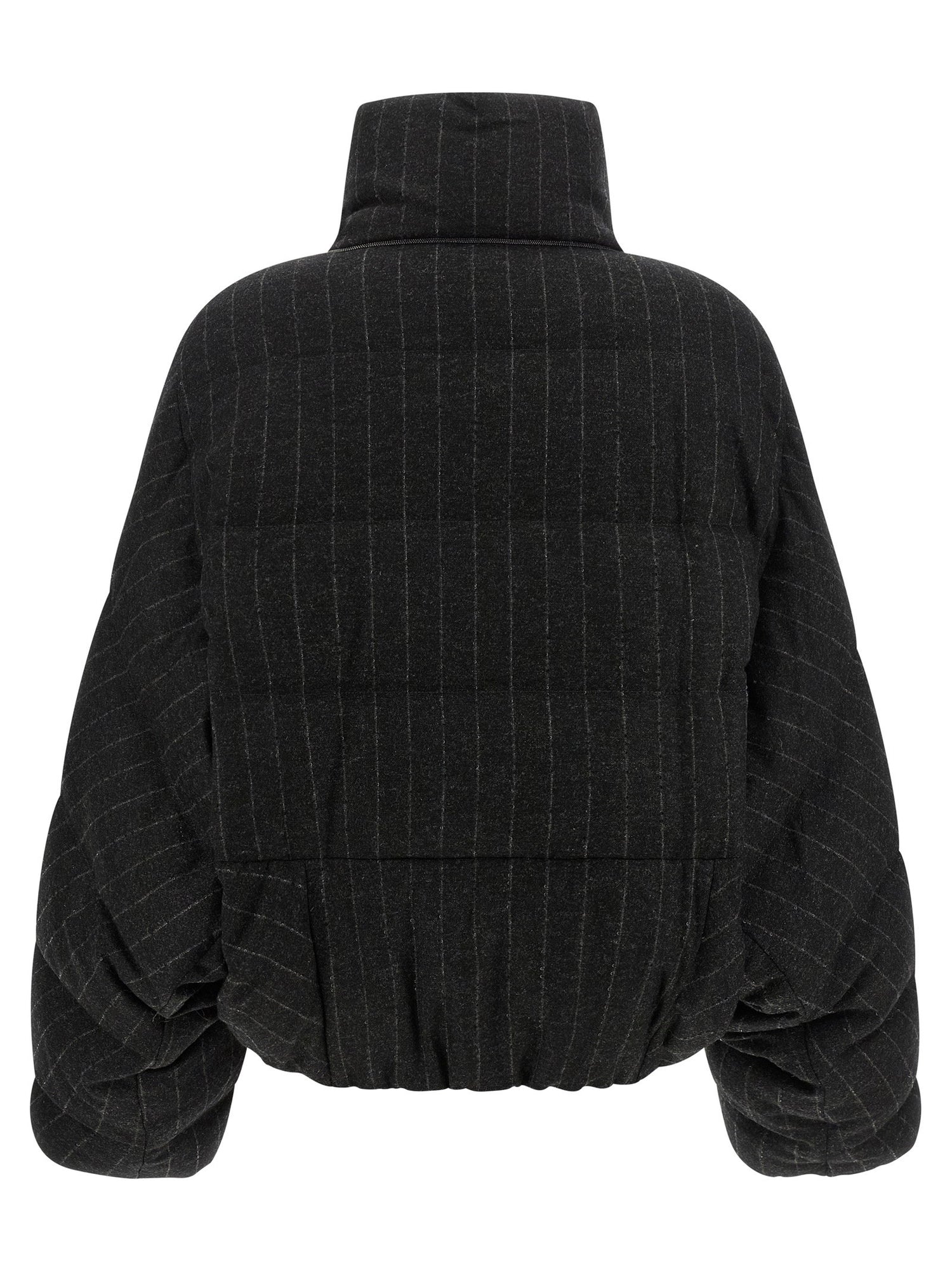 Brunello Cucinelli Micro Sequin Pinstriped Crop Down Jacket Gray