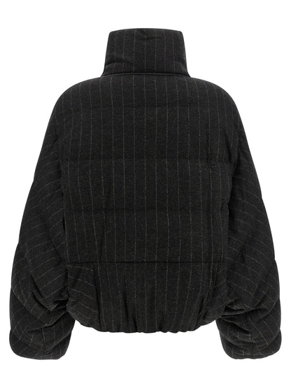 Brunello Cucinelli Micro Sequin Pinstriped Crop Down Jacket Gray