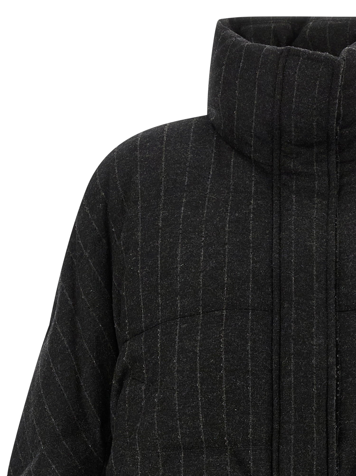 Brunello Cucinelli Micro Sequin Pinstriped Crop Down Jacket Gray