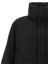 Brunello Cucinelli Micro Sequin Pinstriped Crop Down Jacket Gray