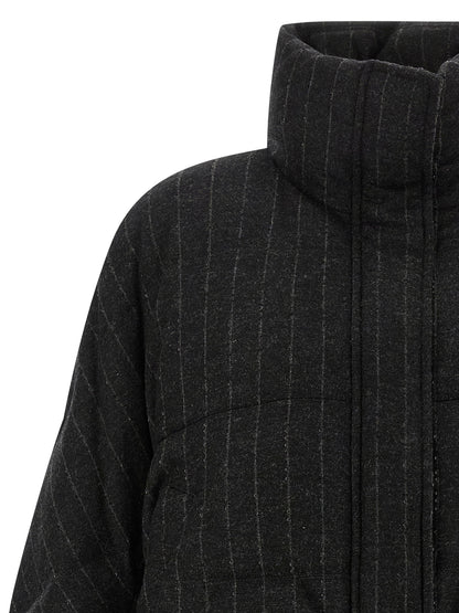 Brunello Cucinelli Micro Sequin Pinstriped Crop Down Jacket Gray