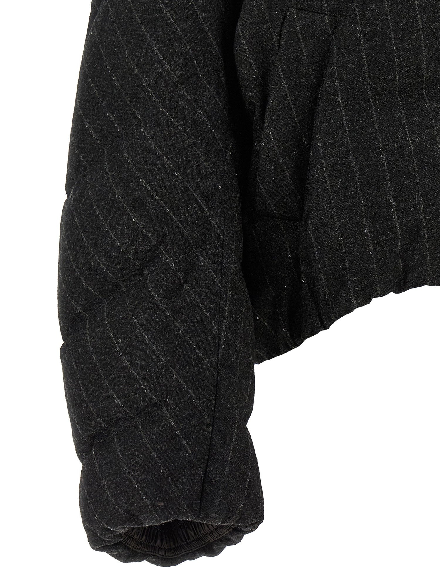 Brunello Cucinelli Micro Sequin Pinstriped Crop Down Jacket Gray