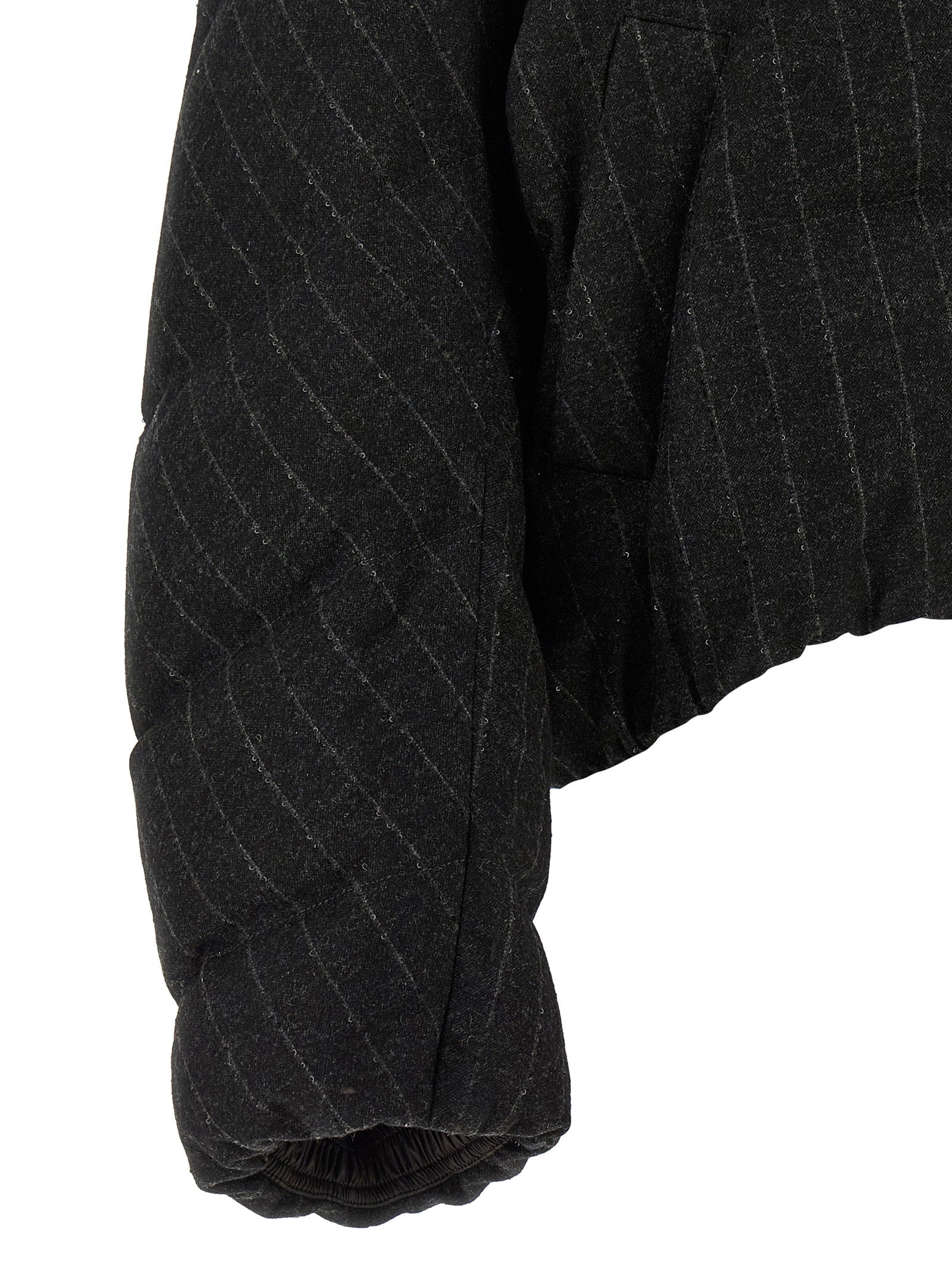 Brunello Cucinelli Micro Sequin Pinstriped Crop Down Jacket Gray
