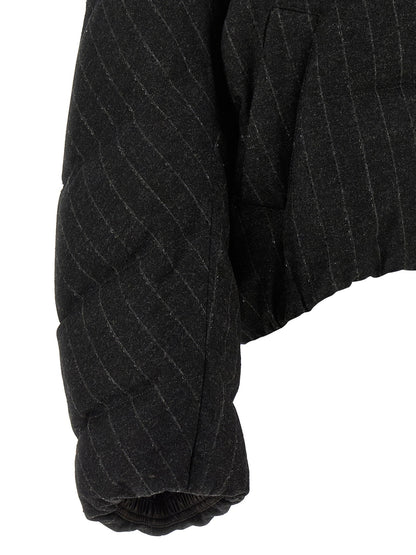 Brunello Cucinelli Micro Sequin Pinstriped Crop Down Jacket Gray