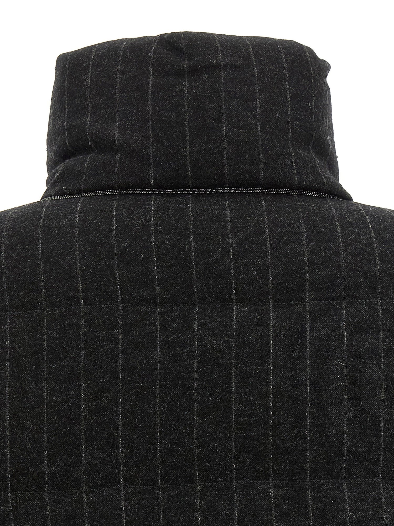 Brunello Cucinelli Micro Sequin Pinstriped Crop Down Jacket Gray