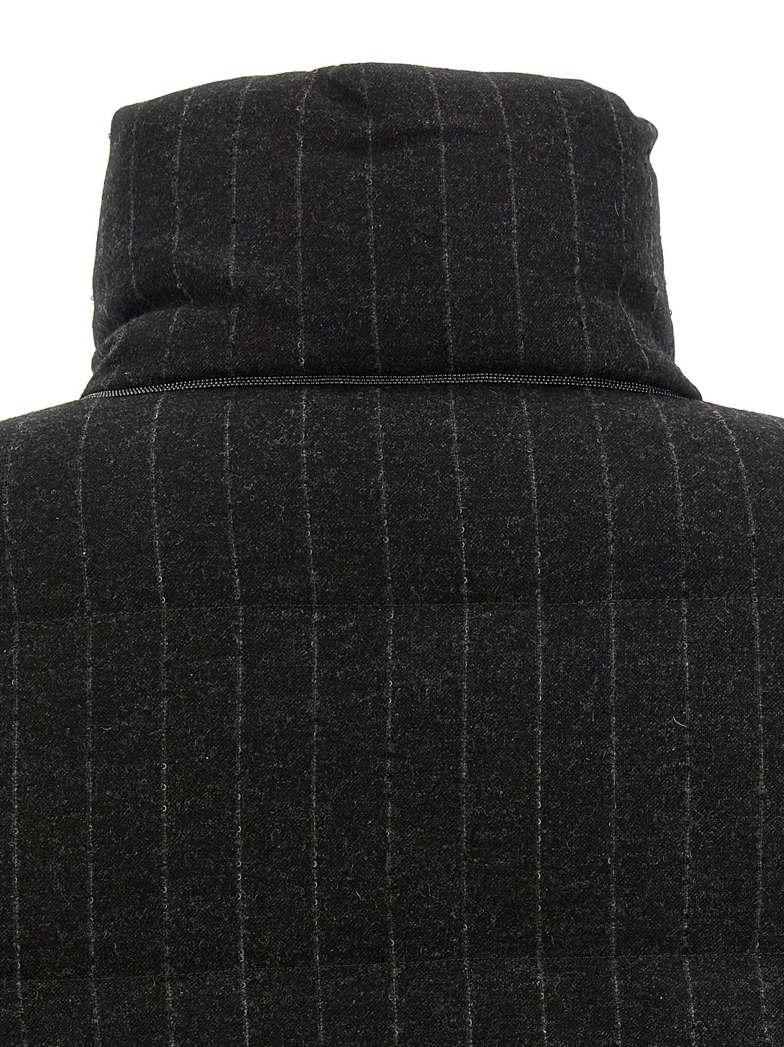 Brunello Cucinelli Micro Sequin Pinstriped Crop Down Jacket Gray