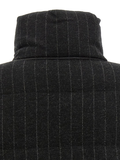 Brunello Cucinelli Micro Sequin Pinstriped Crop Down Jacket Gray