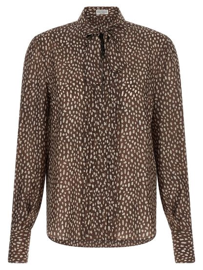 Brunello Cucinelli Lavallière Collar Shirt Brown