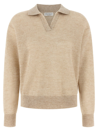 Brunello Cucinelli Waffle Processing Polo Shirt Gold