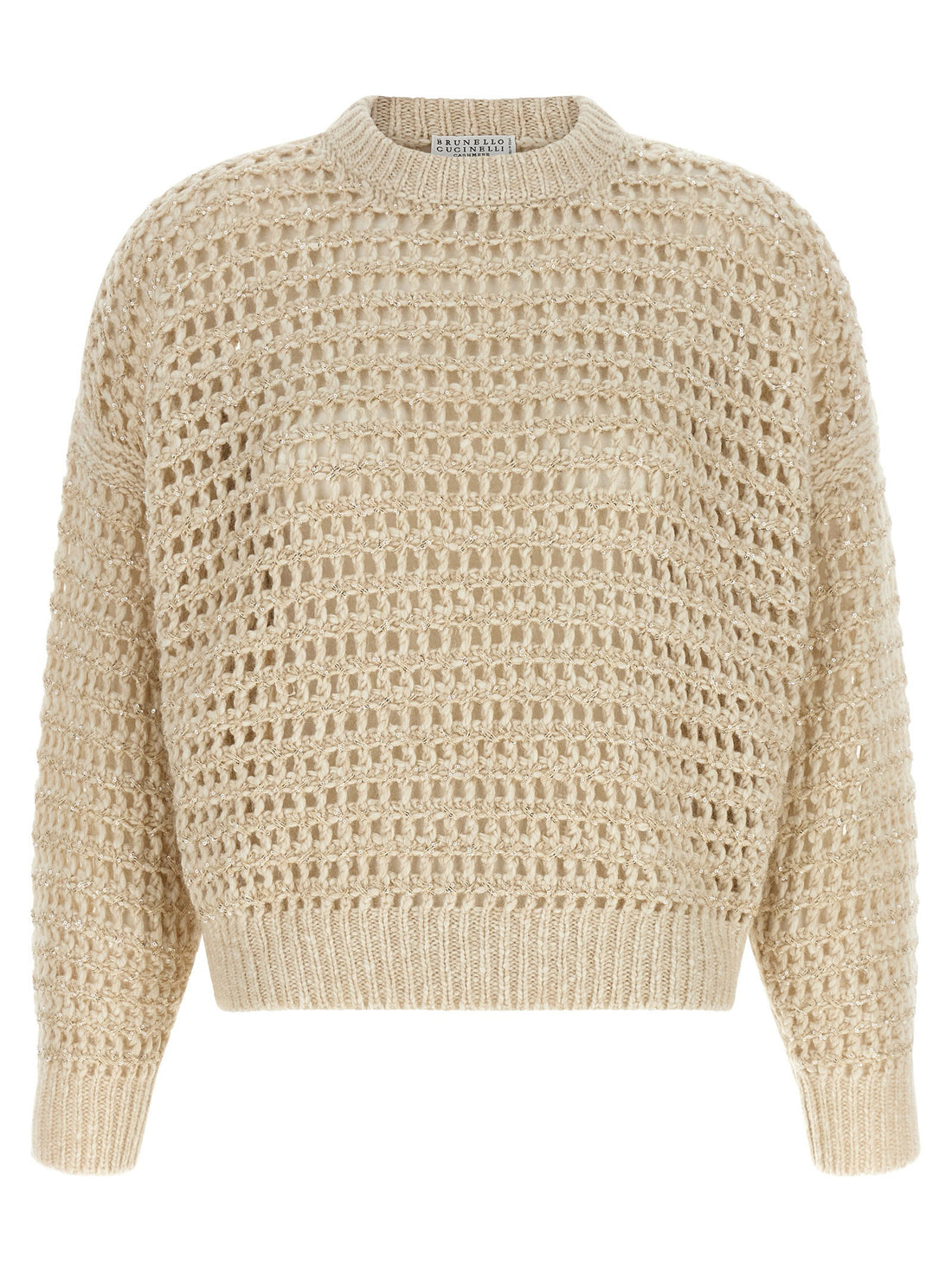 Brunello Cucinelli Dazzling Braids Sweater Beige