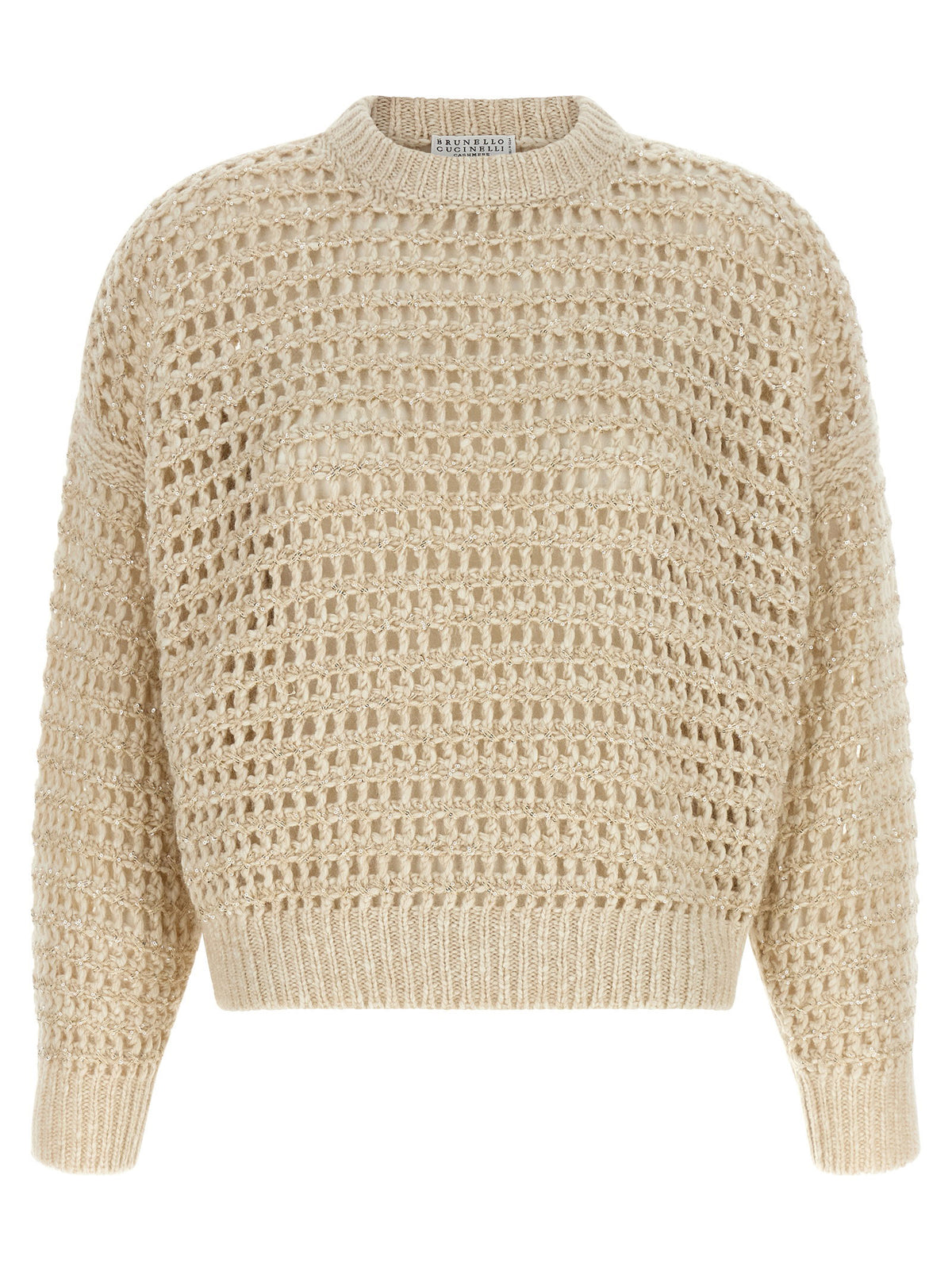 Brunello Cucinelli Dazzling Braids Sweater Beige