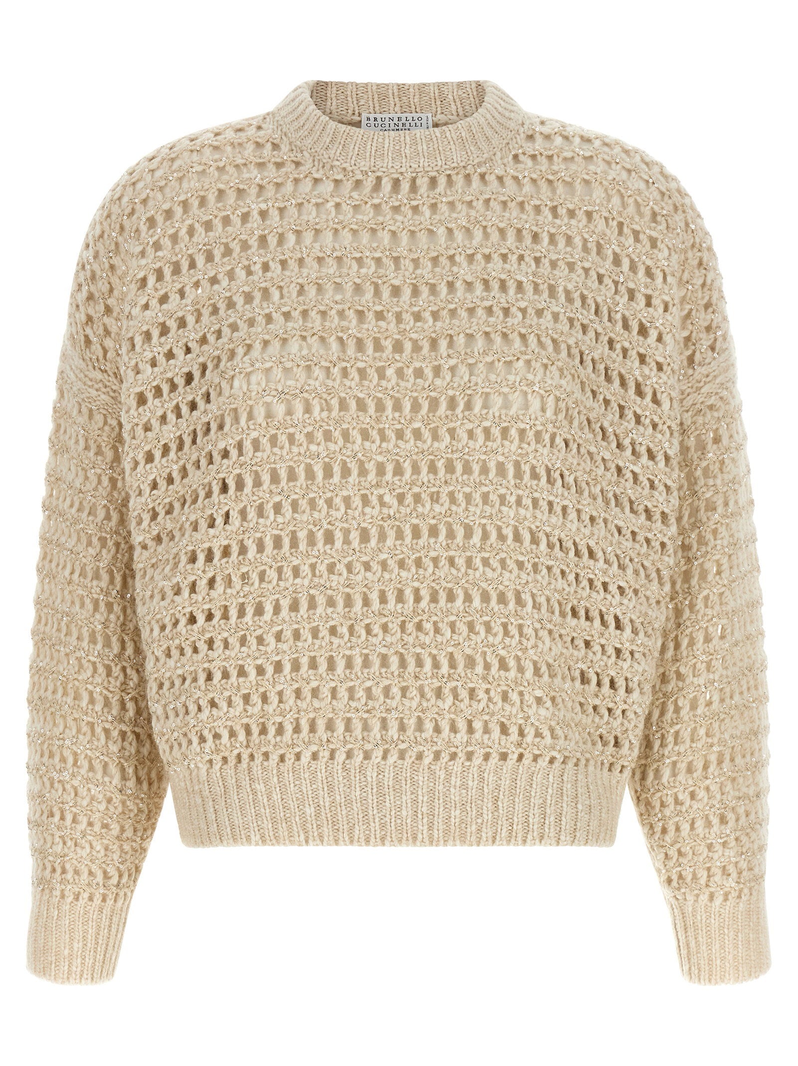 Brunello Cucinelli Dazzling Braids Sweater Beige