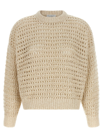 Brunello Cucinelli Dazzling Braids Sweater Beige