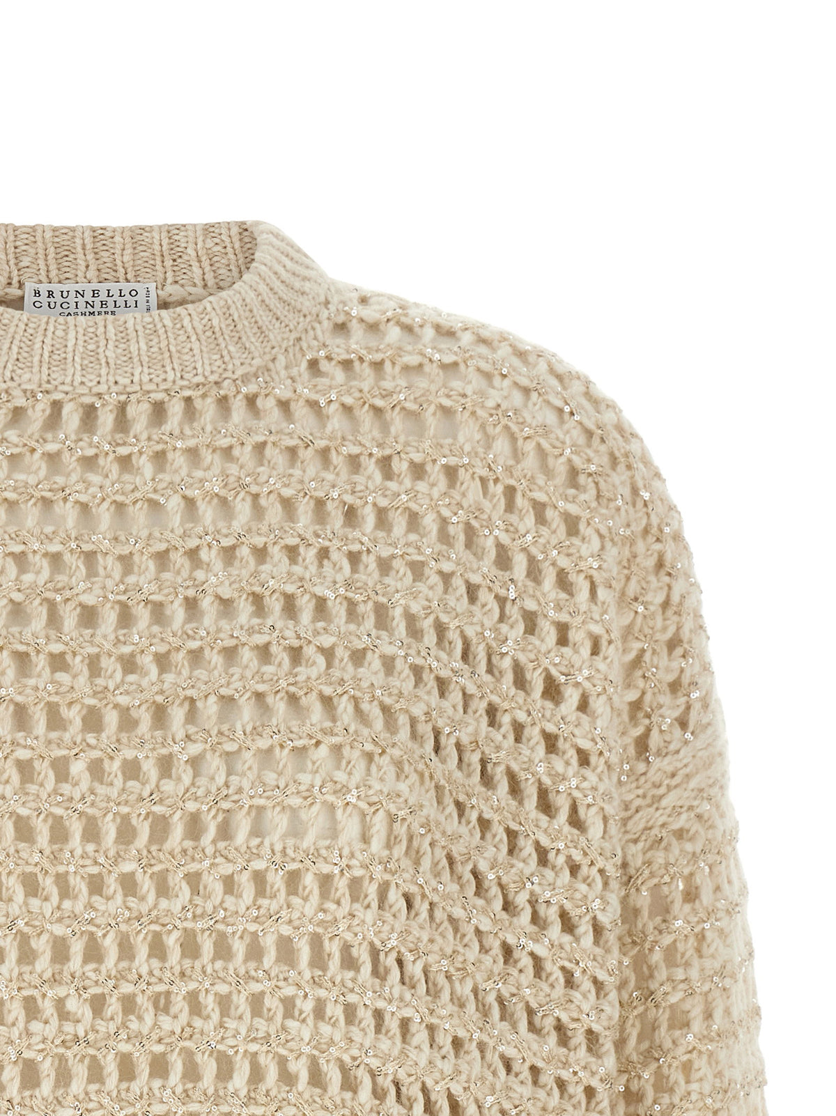 Brunello Cucinelli Dazzling Braids Sweater Beige