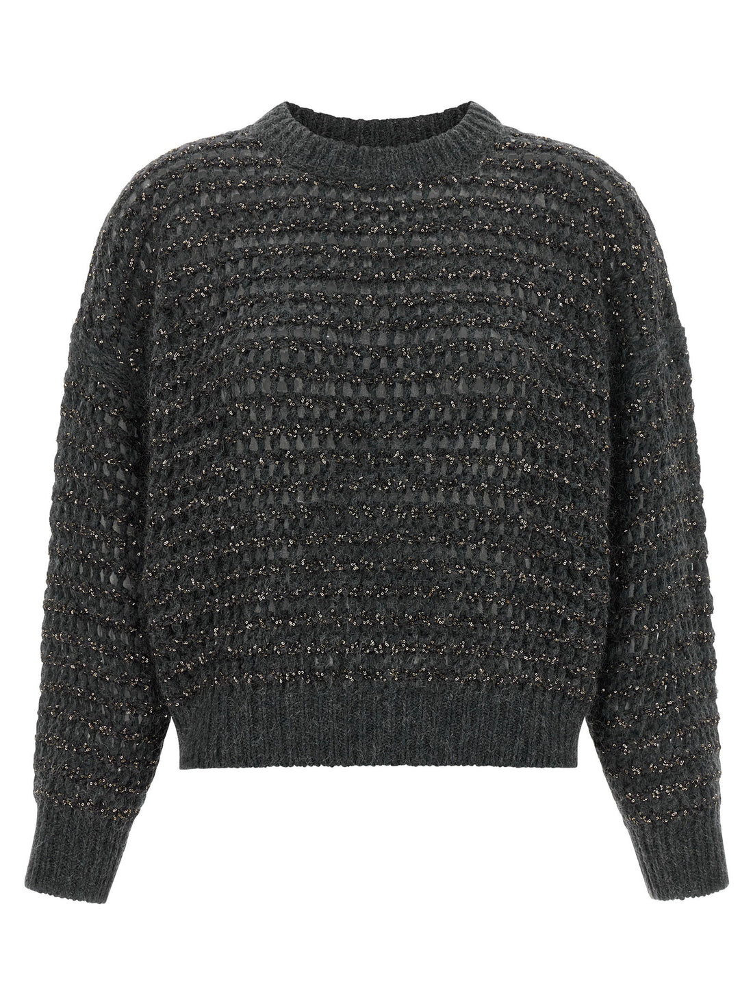 Brunello Cucinelli Dazzling Braids Sweater Gray
