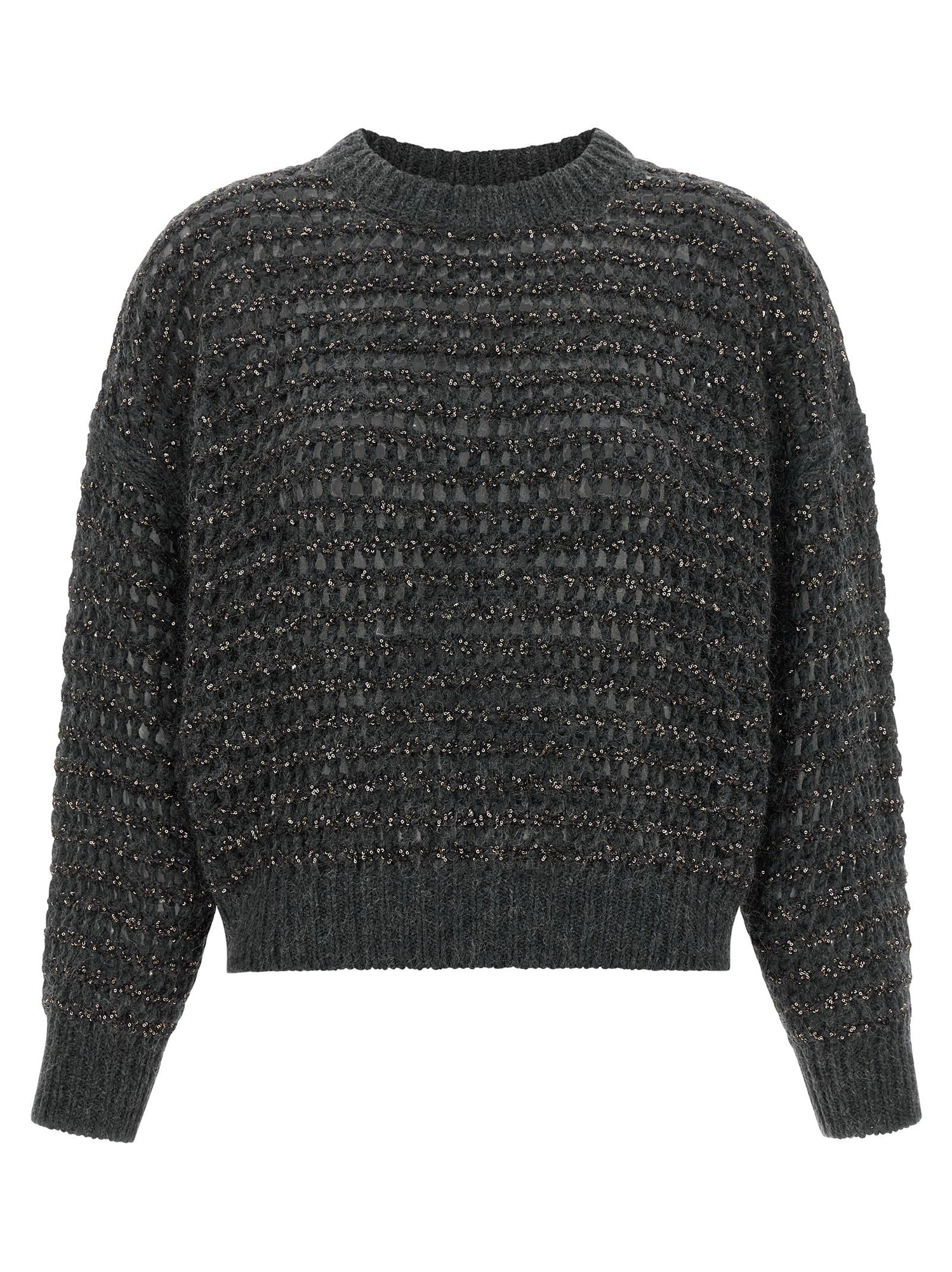 Brunello Cucinelli Dazzling Braids Sweater Gray