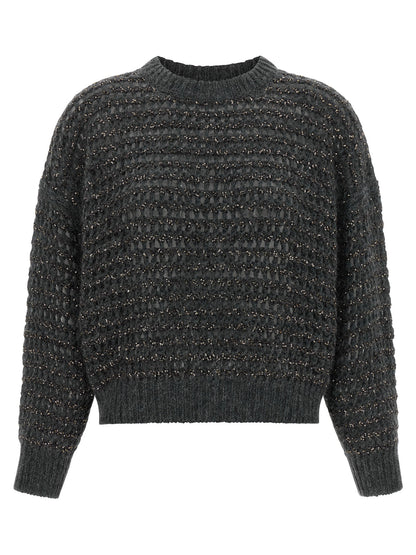 Brunello Cucinelli Dazzling Braids Sweater Gray
