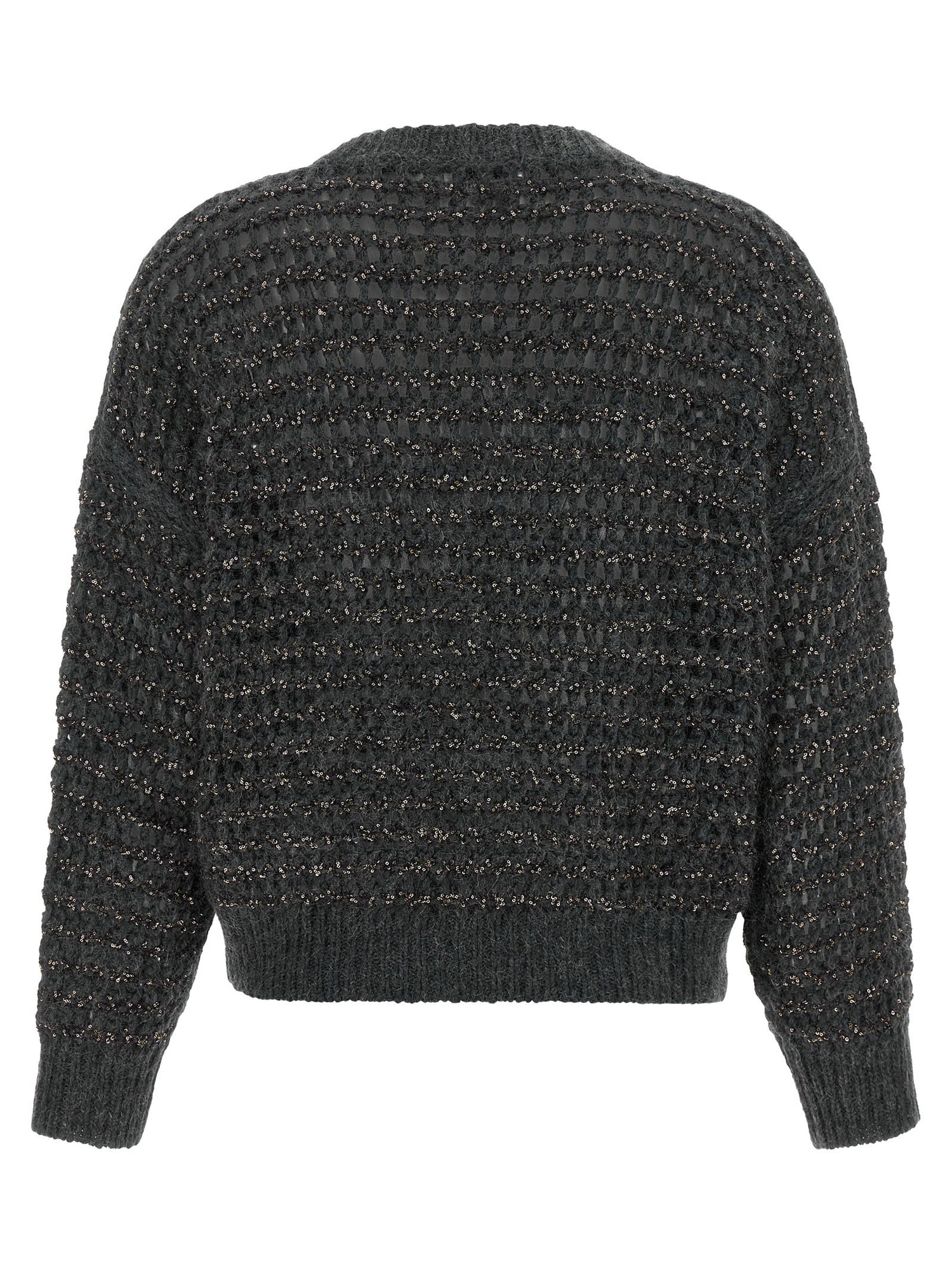 Brunello Cucinelli Dazzling Braids Sweater Gray