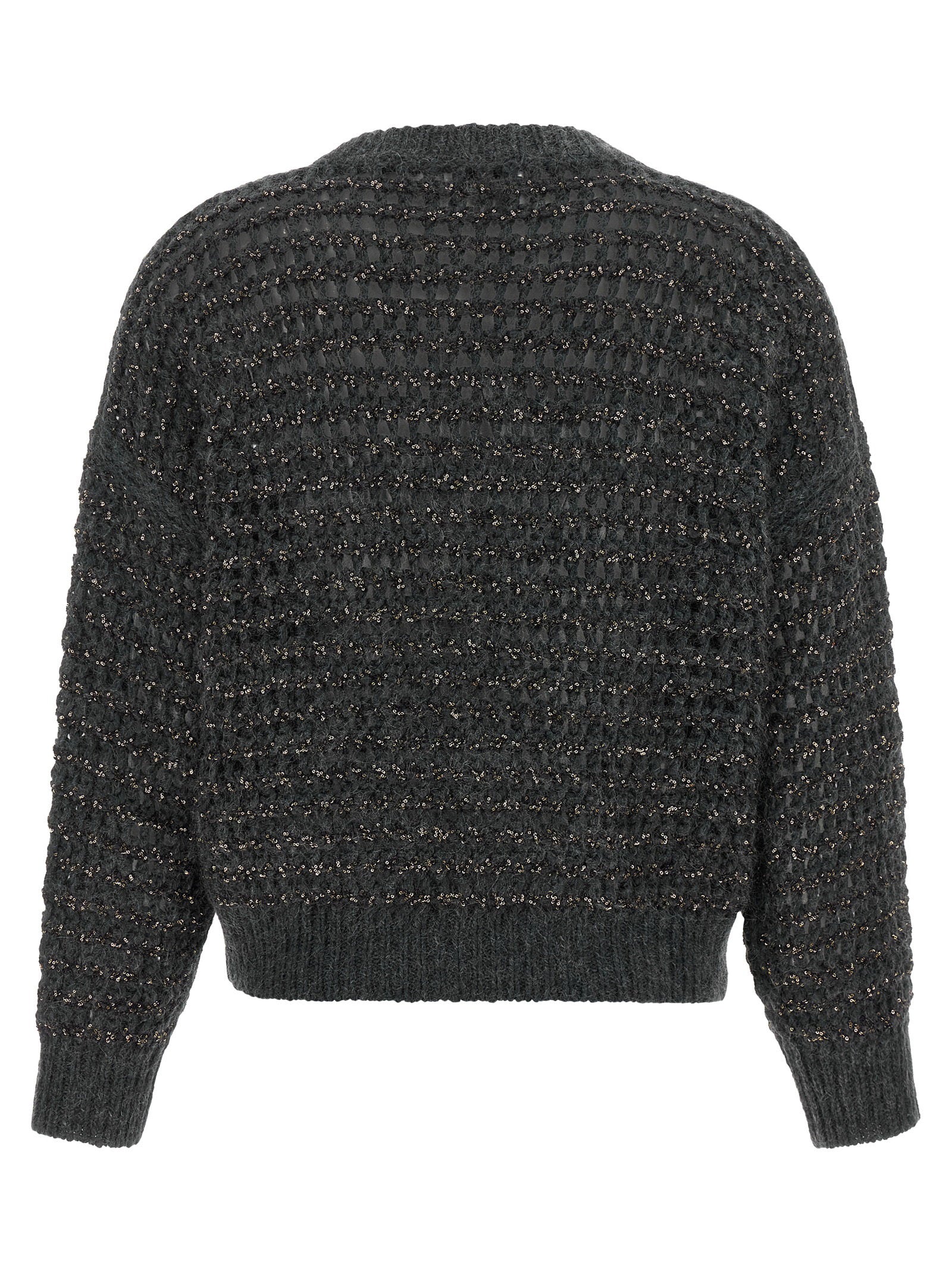 Brunello Cucinelli Dazzling Braids Sweater Gray