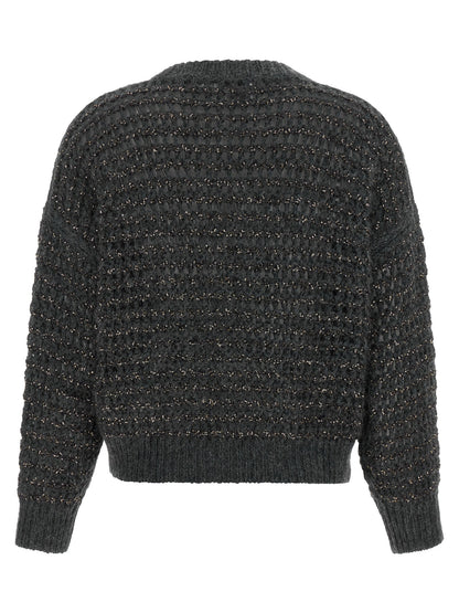 Brunello Cucinelli Dazzling Braids Sweater Gray