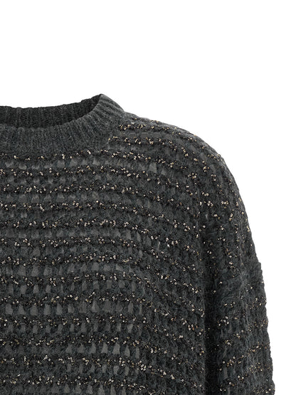 Brunello Cucinelli Dazzling Braids Sweater Gray