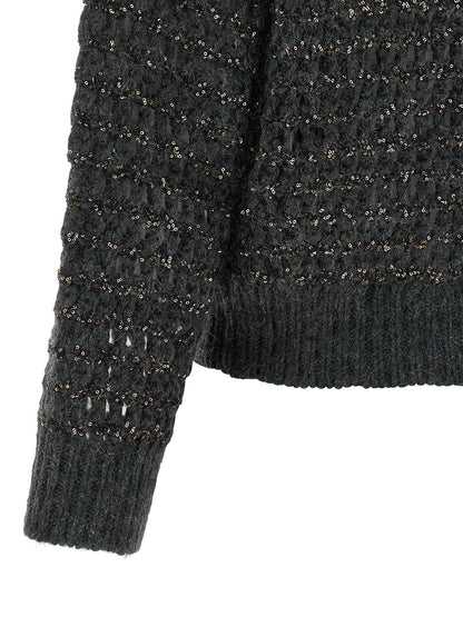 Brunello Cucinelli Dazzling Braids Sweater Gray