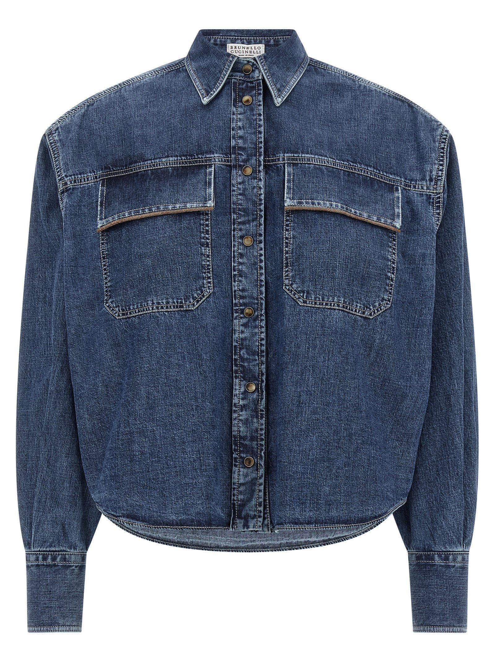 Brunello Cucinelli Shiny Pockets Shirt Blue