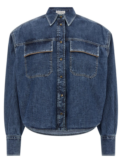Brunello Cucinelli Shiny Pockets Shirt Blue