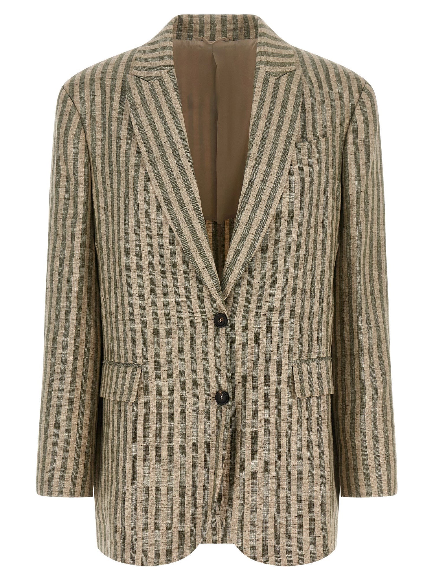 Brunello Cucinelli Striped Blazer Green