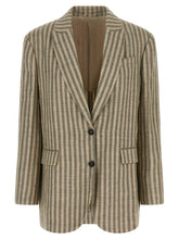 Brunello Cucinelli Striped Blazer Green