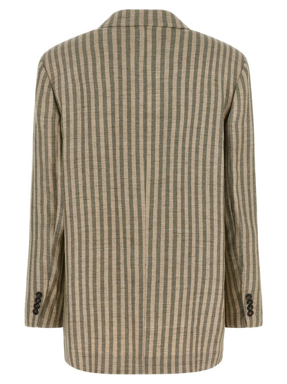 Brunello Cucinelli Striped Blazer Green