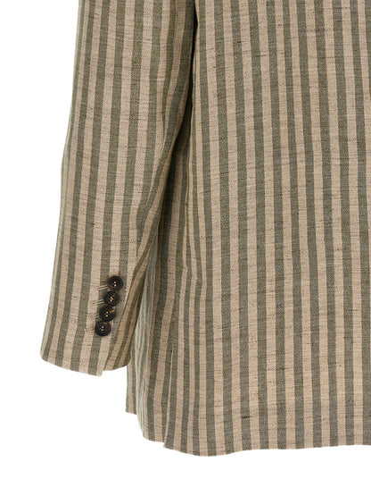 Brunello Cucinelli Striped Blazer Green