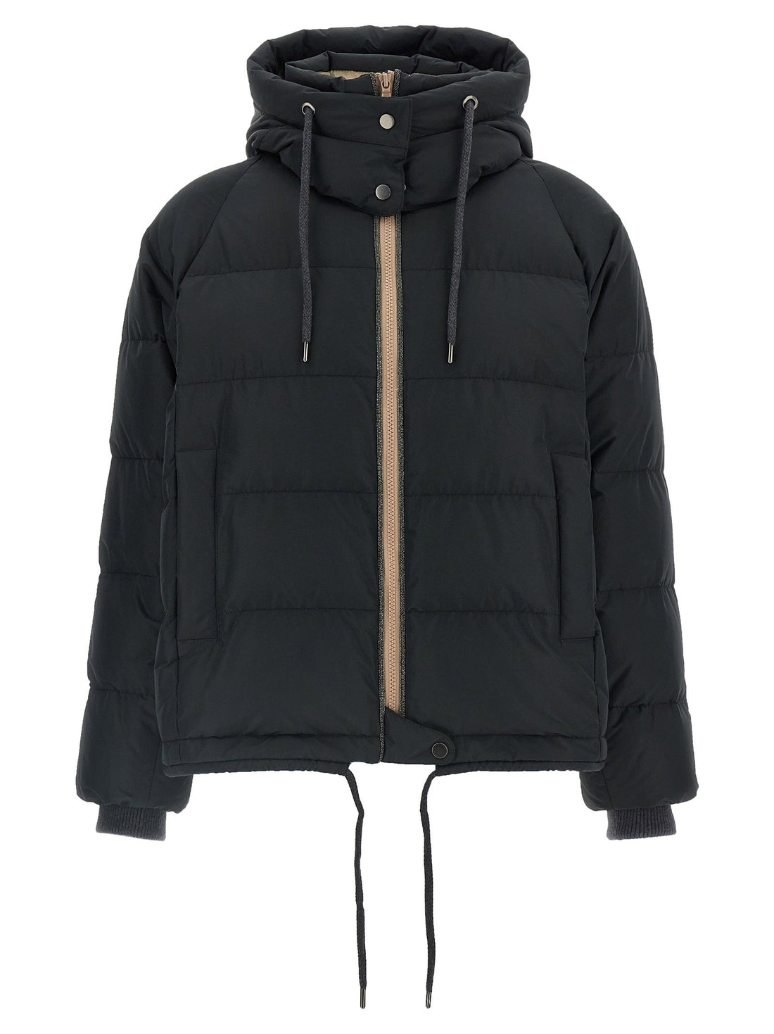 Brunello Cucinelli Down Jacket With Knit And Jewel Details Black