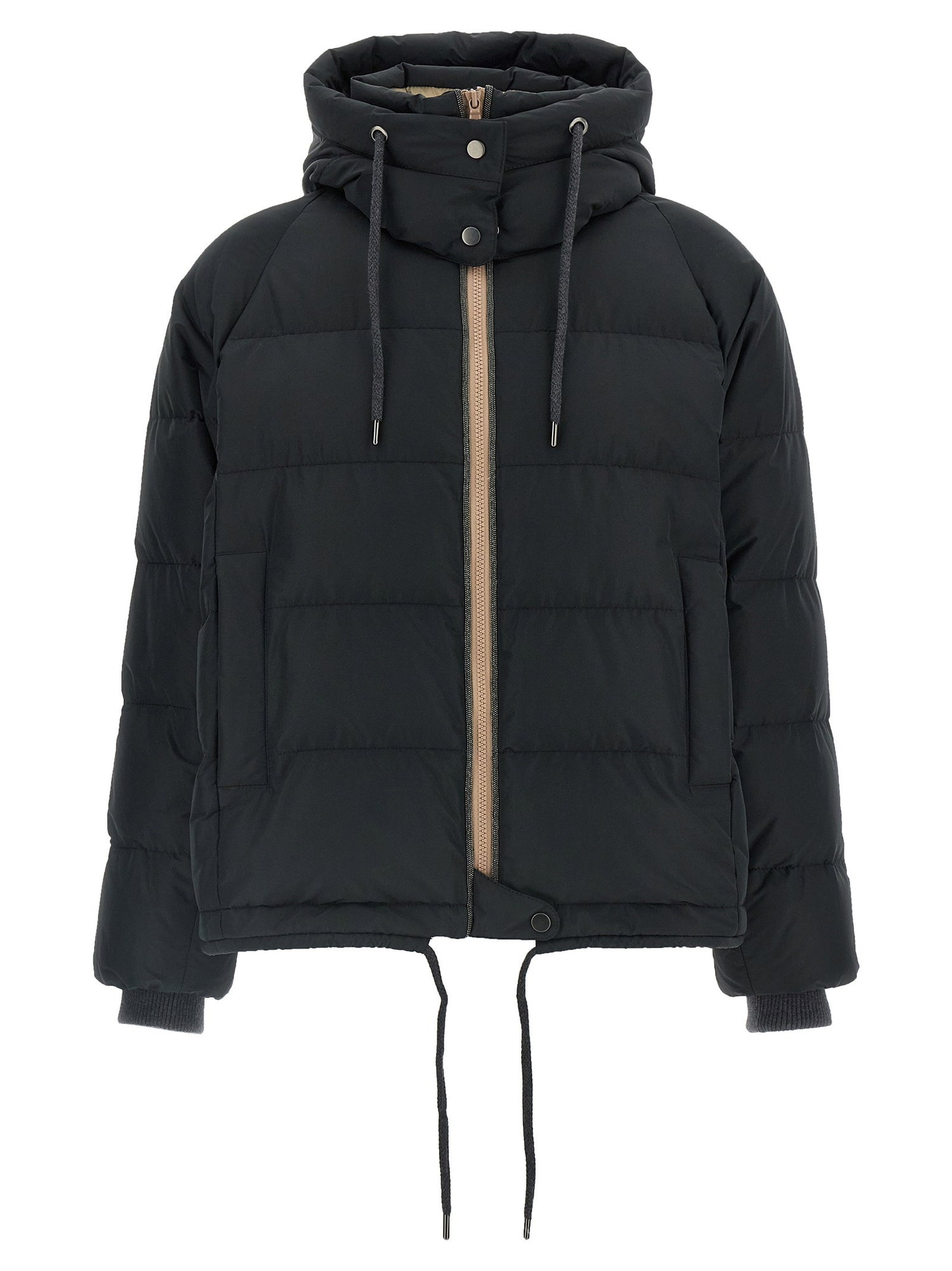 Brunello Cucinelli Down Jacket With Knit And Jewel Details Black  
