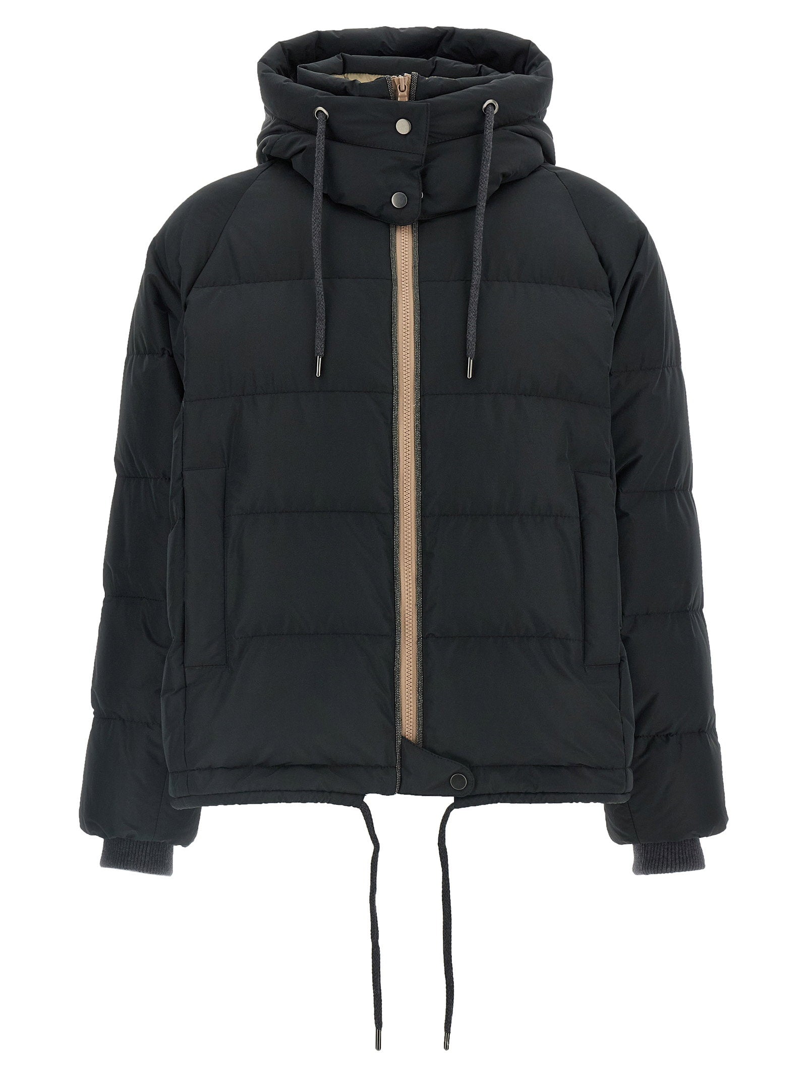 Brunello Cucinelli Down Jacket With Knit And Jewel Details Black  