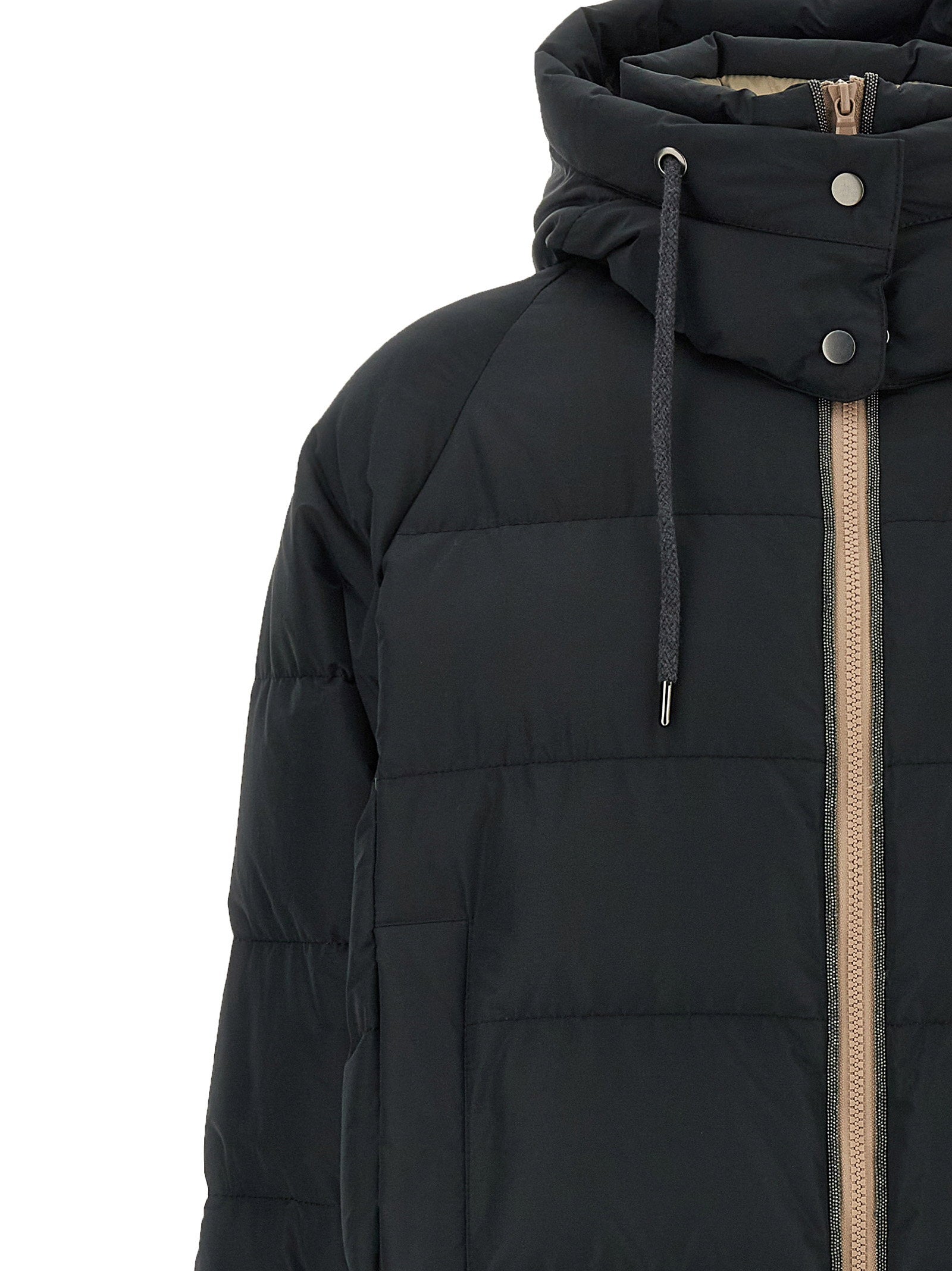 Brunello Cucinelli Down Jacket With Knit And Jewel Details Black  