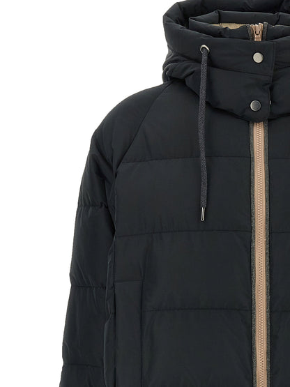 Brunello Cucinelli Down Jacket With Knit And Jewel Details Black  