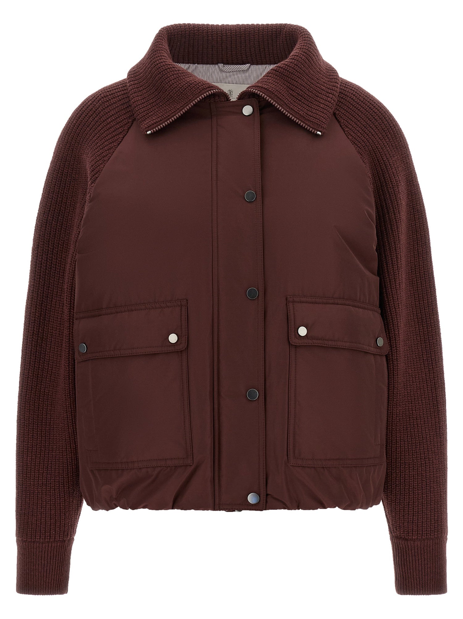 Brunello Cucinelli Shiny Zipper Pull Down Jacket Bordeaux