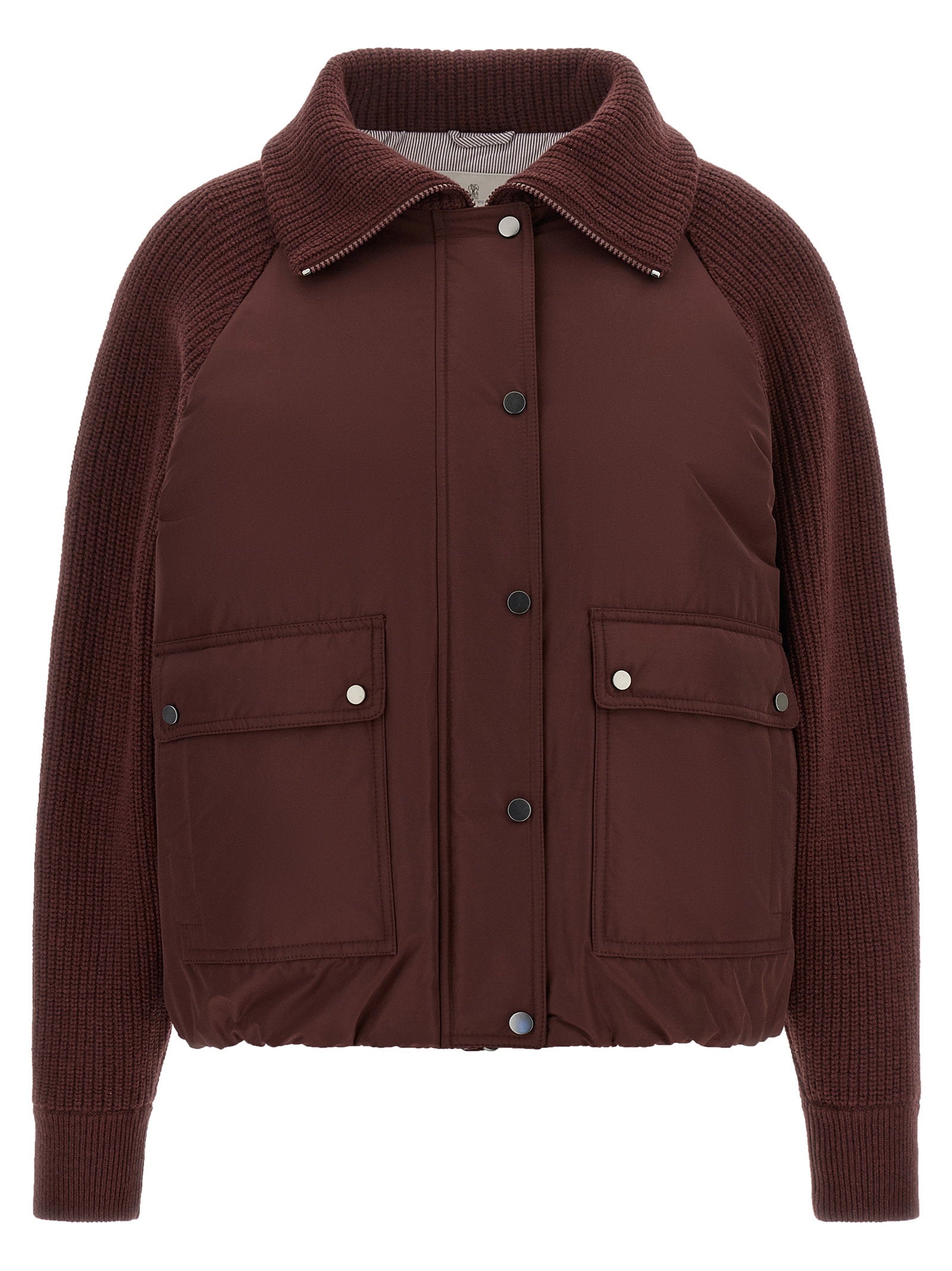 Brunello Cucinelli Shiny Zipper Pull Down Jacket Bordeaux