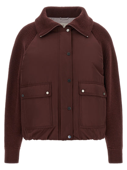 Brunello Cucinelli Shiny Zipper Pull Down Jacket Bordeaux