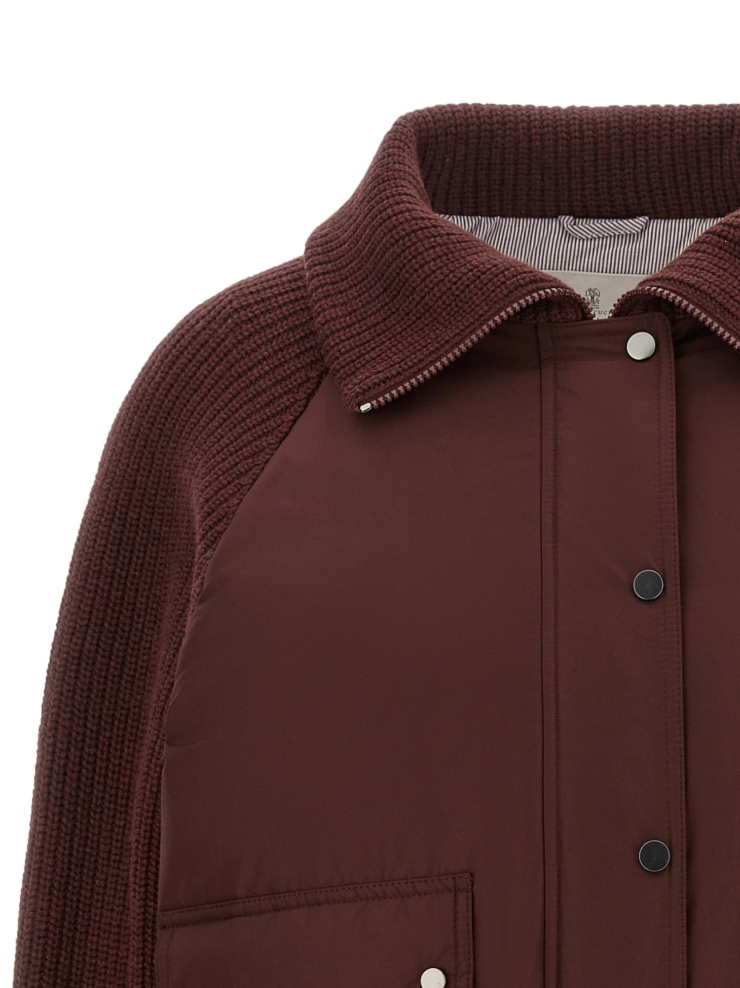 Brunello Cucinelli Shiny Zipper Pull Down Jacket Bordeaux
