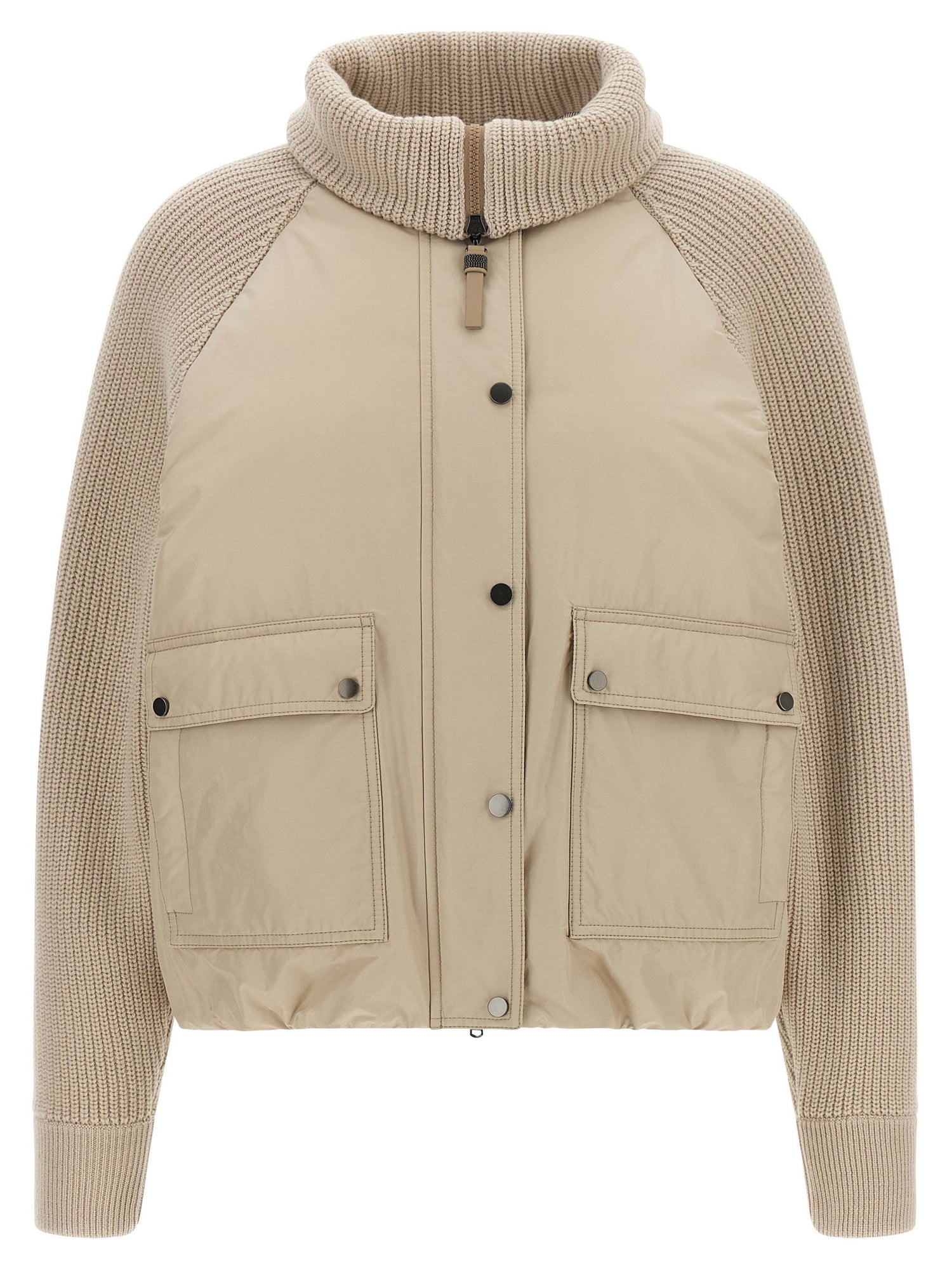 Brunello Cucinelli Knit Insert Down Jacket Beige