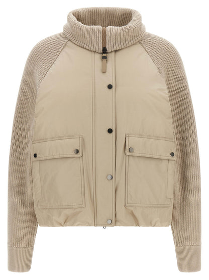 Brunello Cucinelli Knit Insert Down Jacket Beige